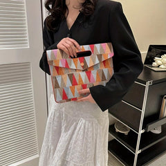 Triangle Pattern Contrast Thin Handbag - Colorful Textured Clutch Bag