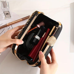 Rhinestone Floral Pattern Clutch Metal Chain Evening Bag