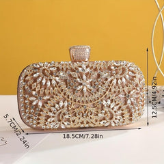 Rhinestone Floral Pattern Clutch Metal Chain Evening Bag