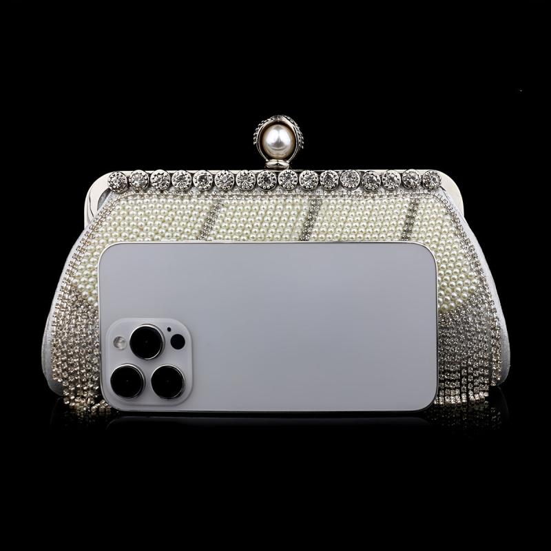 Rhinestone Tassel Evening Bag Faux Pearl Decor Wedding Bridal Purse