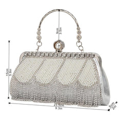 Rhinestone Tassel Evening Bag Faux Pearl Decor Wedding Bridal Purse