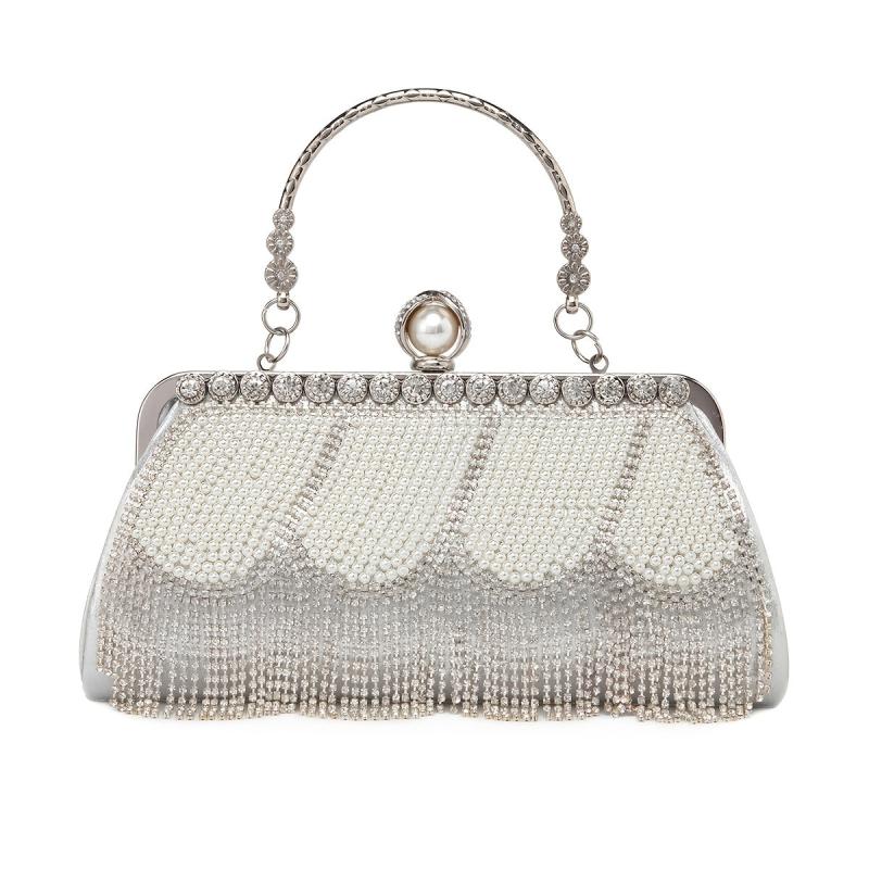 Rhinestone Tassel Evening Bag Faux Pearl Decor Wedding Bridal Purse