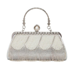 Rhinestone Tassel Evening Bag Faux Pearl Decor Wedding Bridal Purse