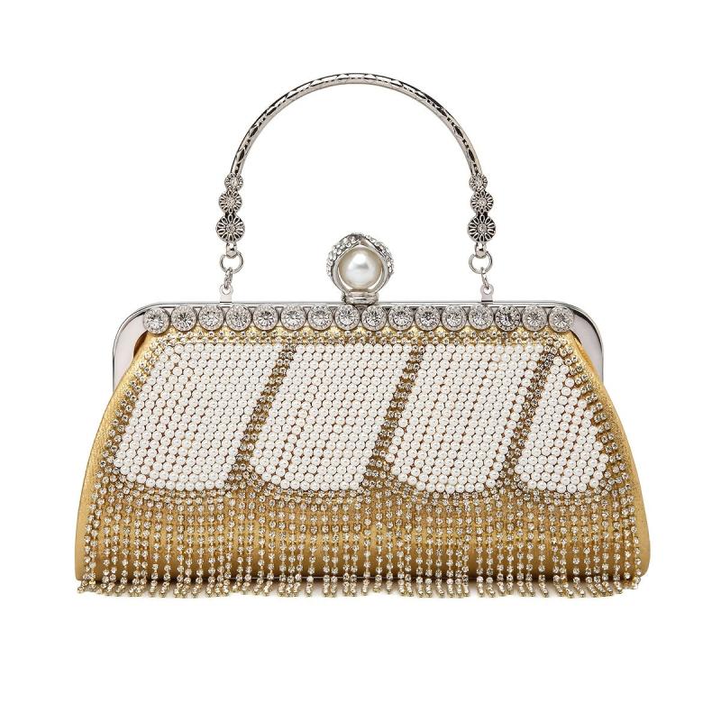 Rhinestone Tassel Evening Bag Faux Pearl Decor Wedding Bridal Purse