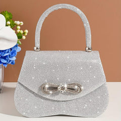 Rhinestone Bow Metal Chain Handbag Elegant Top Handle Bag