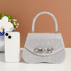Rhinestone Bow Metal Chain Handbag Elegant Top Handle Bag