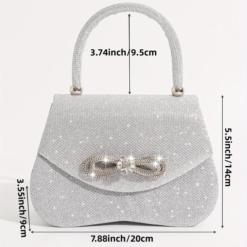 Rhinestone Bow Metal Chain Handbag Elegant Top Handle Bag