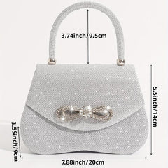 Rhinestone Bow Metal Chain Handbag Elegant Top Handle Bag