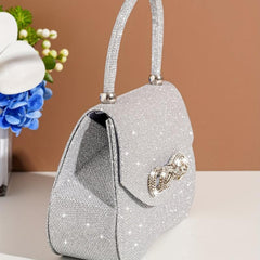 Rhinestone Bow Metal Chain Handbag Elegant Top Handle Bag