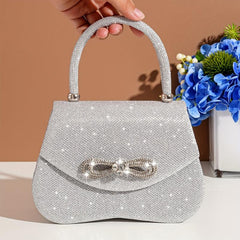 Rhinestone Bow Metal Chain Handbag Elegant Top Handle Bag