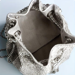 Rhinestone Bucket Bag Glitter Top Ring Prom Purse Mini Chain Crossbody