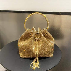 Rhinestone Bucket Bag Glitter Top Ring Prom Purse Mini Chain Crossbody