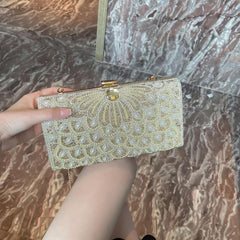 Flower Pattern Clutch Wallet Classic Glitter Rhinestone Chain Bag