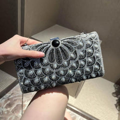 Flower Pattern Clutch Wallet Classic Glitter Rhinestone Chain Bag