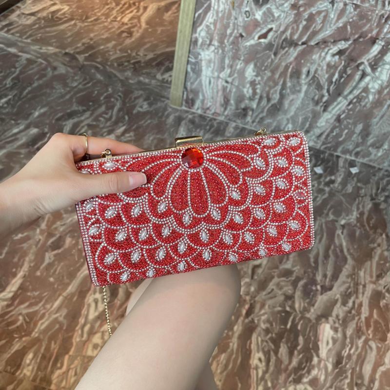 Flower Pattern Clutch Wallet Classic Glitter Rhinestone Chain Bag