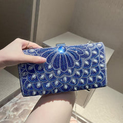 Flower Pattern Clutch Wallet Classic Glitter Rhinestone Chain Bag