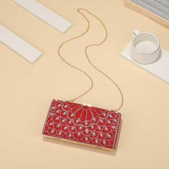 Flower Pattern Clutch Wallet Classic Glitter Rhinestone Chain Bag