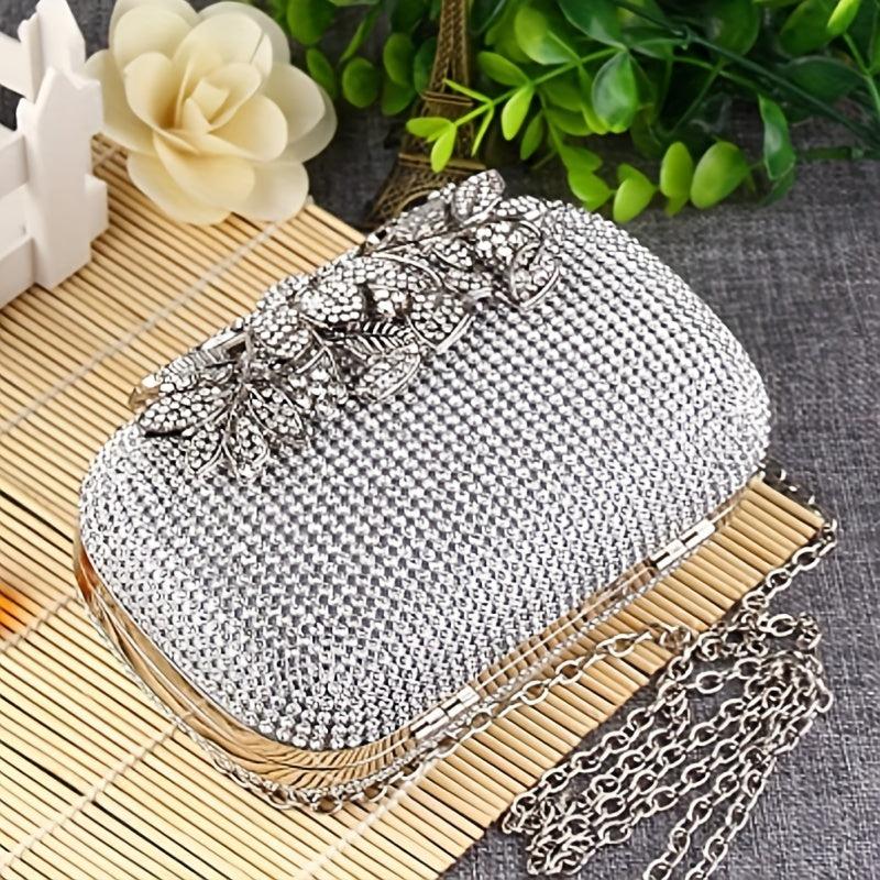 Glitter Rhinestone Clutch Wallet Flower Pattern Evening Bag