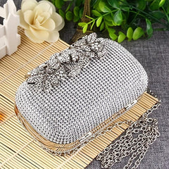 Glitter Rhinestone Clutch Wallet Flower Pattern Evening Bag