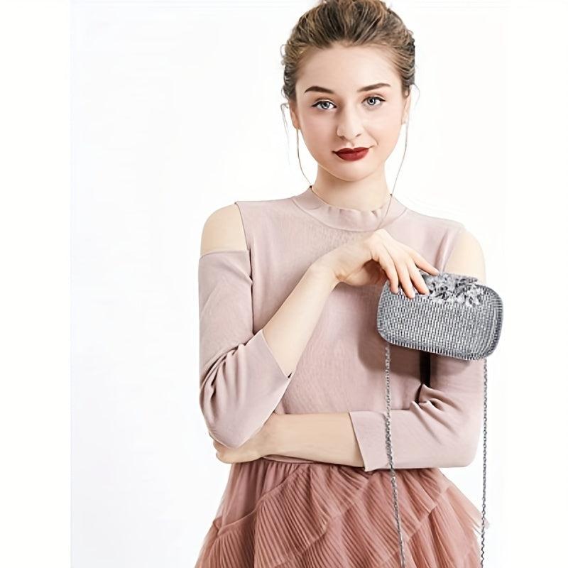Glitter Rhinestone Clutch Wallet Flower Pattern Evening Bag
