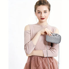 Glitter Rhinestone Clutch Wallet Flower Pattern Evening Bag