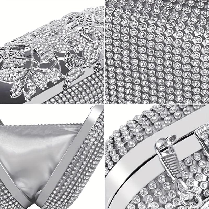 Glitter Rhinestone Clutch Wallet Flower Pattern Evening Bag