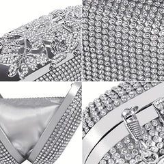 Glitter Rhinestone Clutch Wallet Flower Pattern Evening Bag