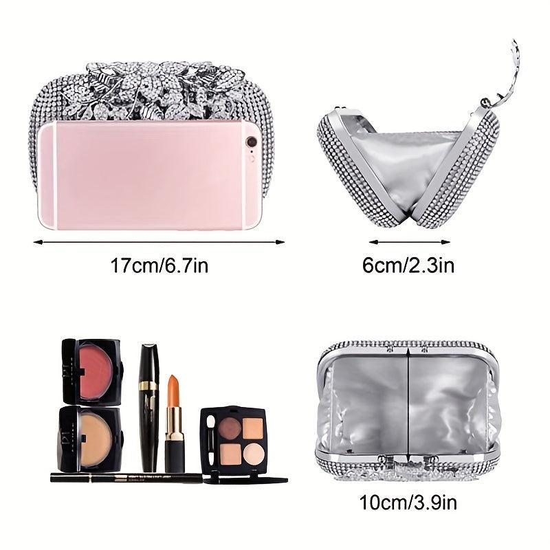 Glitter Rhinestone Clutch Wallet Flower Pattern Evening Bag