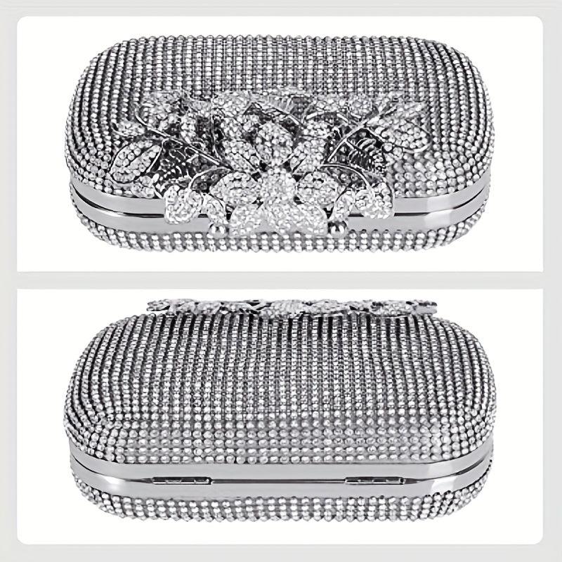 Glitter Rhinestone Clutch Wallet Flower Pattern Evening Bag