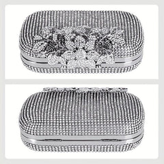 Glitter Rhinestone Clutch Wallet Flower Pattern Evening Bag