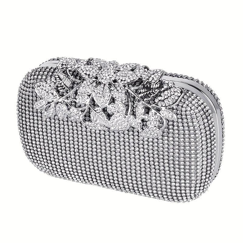 Glitter Rhinestone Clutch Wallet Flower Pattern Evening Bag