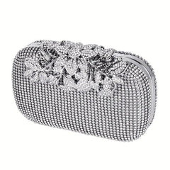 Glitter Rhinestone Clutch Wallet Flower Pattern Evening Bag