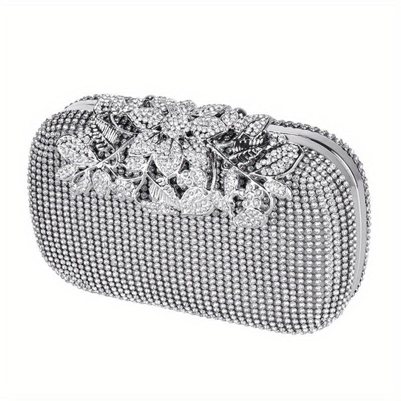 Glitter Rhinestone Clutch Wallet Flower Pattern Evening Bag