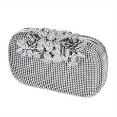 Glitter Rhinestone Clutch Wallet Flower Pattern Evening Bag