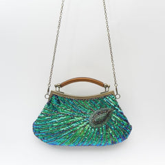Peacock Feather Sequins Evening Bag Retro Dress Clutch Purse Women's Handbags