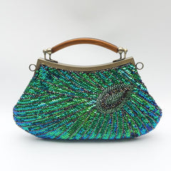 Peacock Feather Sequins Evening Bag Retro Dress Clutch Purse Women's Handbags