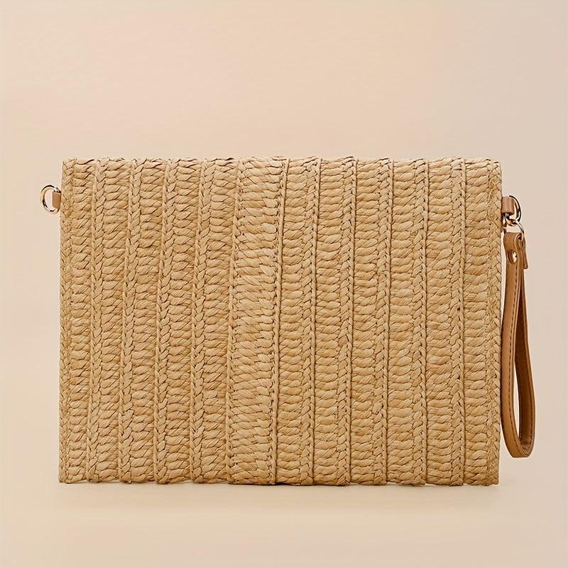 Vintage Ethnic Envelope Bag Retro Bohemian Clutch Purse Straw Woven Handbag