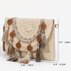 Vintage Ethnic Envelope Bag Retro Bohemian Clutch Purse Straw Woven Handbag