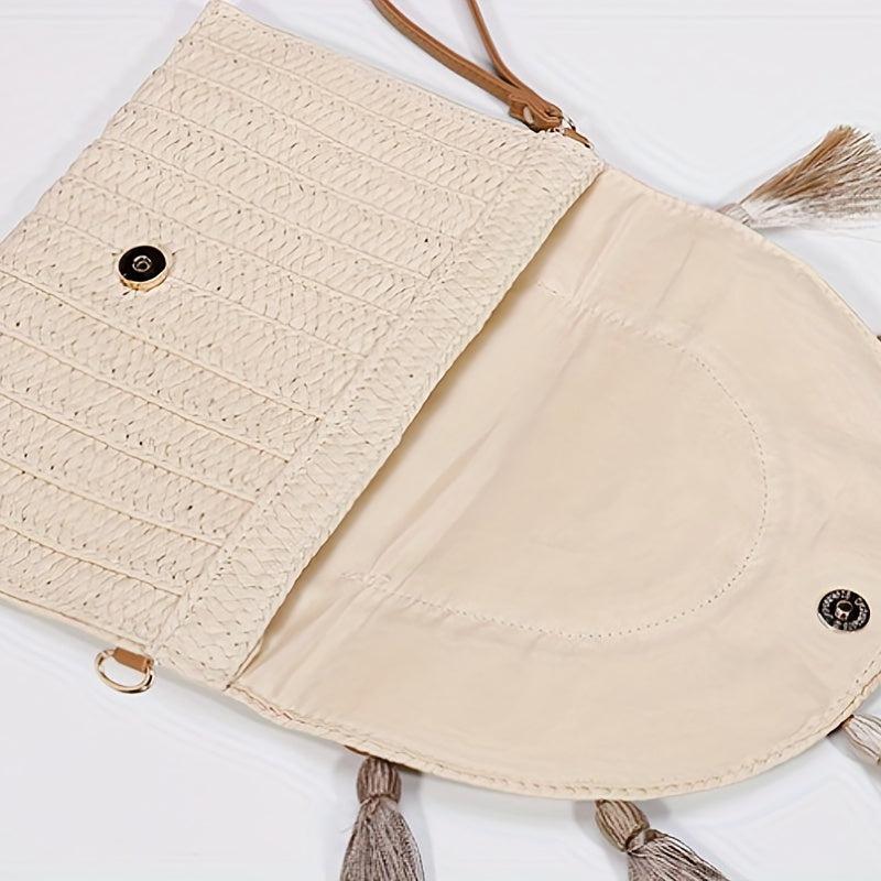 Vintage Ethnic Envelope Bag Retro Bohemian Clutch Purse Straw Woven Handbag