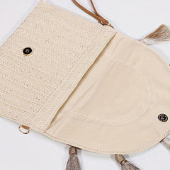 Vintage Ethnic Envelope Bag Retro Bohemian Clutch Purse Straw Woven Handbag
