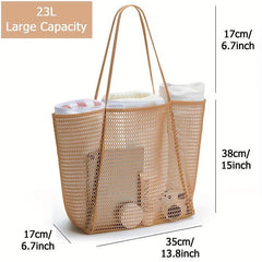 Large Mesh Beach Tote Bag for Women with Multiple Pockets - Waterproof Pool Bag