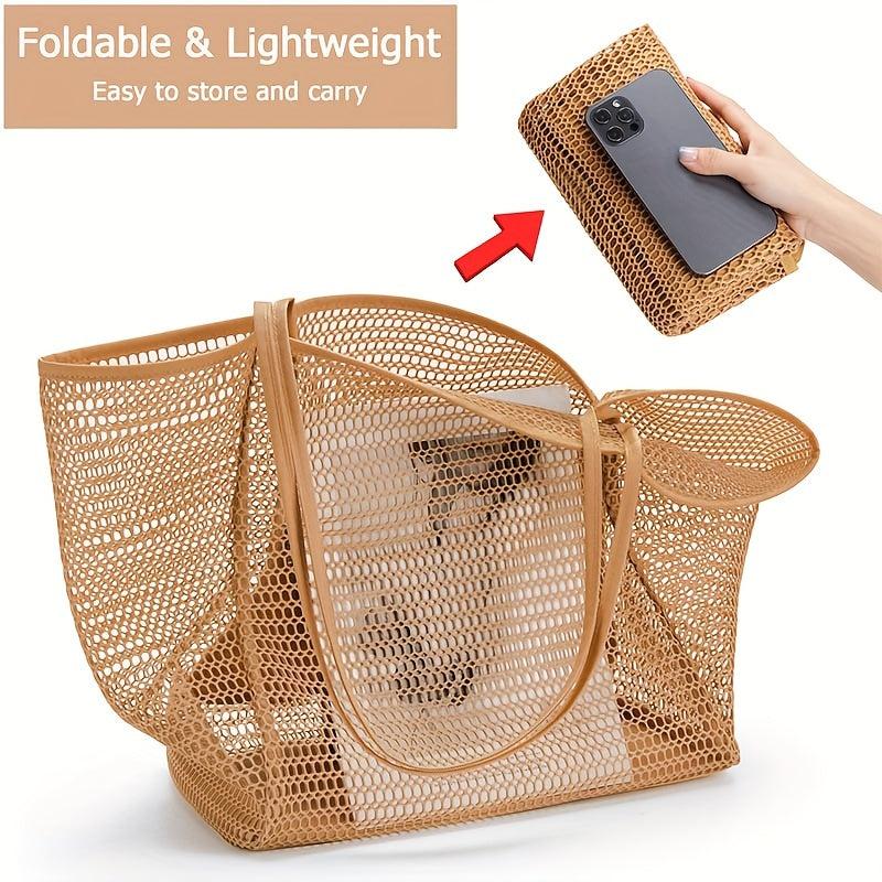 Large Mesh Beach Tote Bag for Women with Multiple Pockets - Waterproof Pool Bag