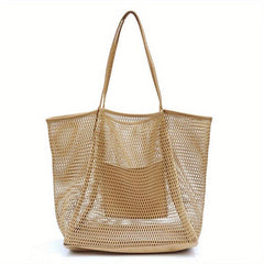 Large Mesh Beach Tote Bag for Women with Multiple Pockets - Waterproof Pool Bag