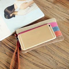 Colorful Striped Long Purse Faux Leather Textured Clutch Wallet