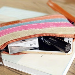 Colorful Striped Long Purse Faux Leather Textured Clutch Wallet