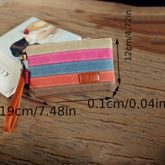 Colorful Striped Long Purse Faux Leather Textured Clutch Wallet