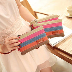 Colorful Striped Long Purse Faux Leather Textured Clutch Wallet