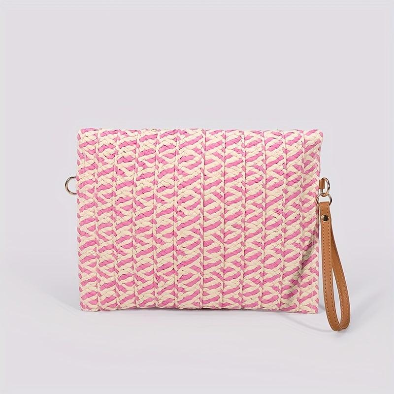 Vintage Ethnic Envelope Bag Retro Bohemian Clutch Purse Straw Woven Handbag