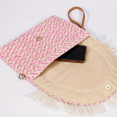 Vintage Ethnic Envelope Bag Retro Bohemian Clutch Purse Straw Woven Handbag