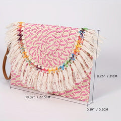 Vintage Ethnic Envelope Bag Retro Bohemian Clutch Purse Straw Woven Handbag